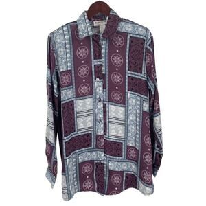 Purple and light blue silky vintage blouse size 10 Made in USA